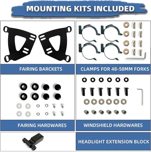 طقم الزجاج الأمامي للدراجات النارية، 5.75 بوصة للمصابيح الأمامية 15 بوصة للدراجة النارية المدخنة شوكات 48-58 مم مع وصلة تمديد مناسبة لـ Harley Softail Street Bob FXBB 2018-2020 FXBBS 2021-2024 FXST in Kuwait
