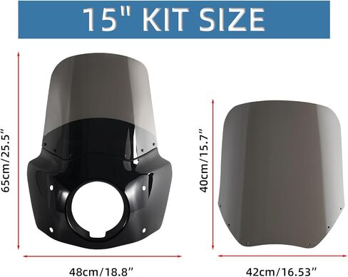 طقم الزجاج الأمامي للدراجات النارية، 5.75 بوصة للمصابيح الأمامية 15 بوصة للدراجة النارية المدخنة شوكات 48-58 مم مع وصلة تمديد مناسبة لـ Harley Softail Street Bob FXBB 2018-2020 FXBBS 2021-2024 FXST in Kuwait