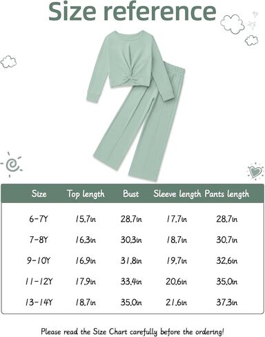 Girls Fall Outfits Fashion Solid Long Sleeve Twist Crop Tops and Wide Leg Pants Girls Clothing Set in Kuwait