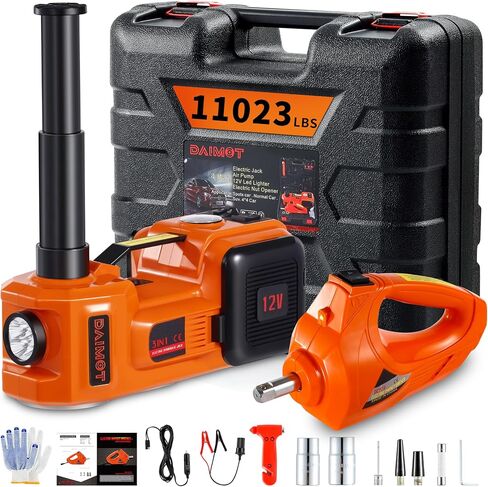 12IN1 Electric Car Jack 5 Ton - 11023 LBS Floor Jack Lift, Attachment Included Impact Wrench, Built-in Inflatable Pump, and LED Light, Garage Repair Car Tires Change for SUV MPV Sedan Truck in Saudi Arabia