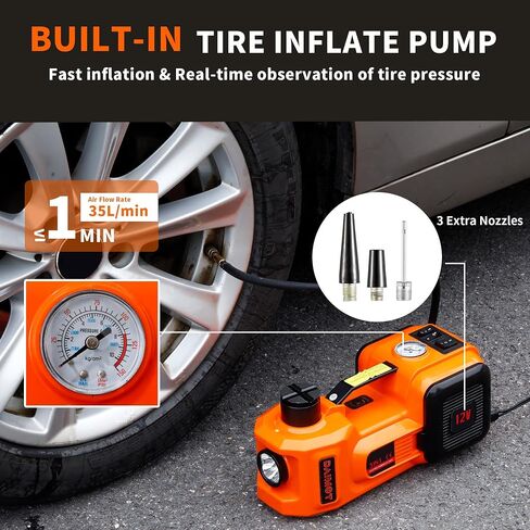 12IN1 Electric Car Jack 5 Ton - 11023 LBS Floor Jack Lift, Attachment Included Impact Wrench, Built-in Inflatable Pump, and LED Light, Garage Repair Car Tires Change for SUV MPV Sedan Truck in Saudi Arabia