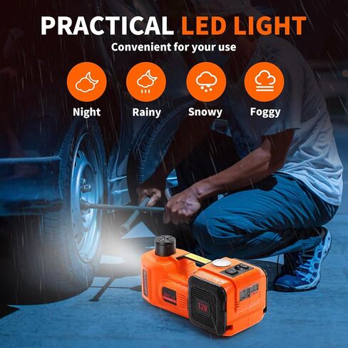 12IN1 Electric Car Jack 5 Ton - 11023 LBS Floor Jack Lift, Attachment Included Impact Wrench, Built-in Inflatable Pump, and LED Light, Garage Repair Car Tires Change for SUV MPV Sedan Truck in Saudi Arabia