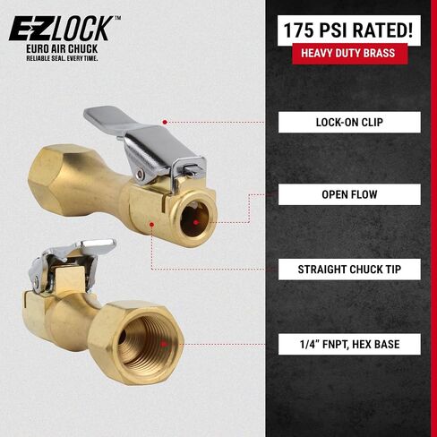 Milton EZ-Lock™ Euro Air Chuck, Heavy Duty Brass, 175 PSI, Open Flow - 4 Pieces in Saudi Arabia