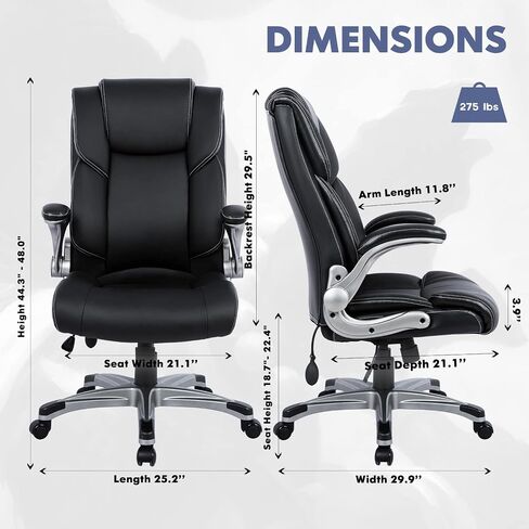COLAMY Executive Office Ergonomic Chair with Thick Bonded Leather, Flip-up Armrests, High Back Adjustable Height and Tilt for Working, Study, Gaming in Saudi Arabia