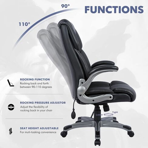 COLAMY Executive Office Ergonomic Chair with Thick Bonded Leather, Flip-up Armrests, High Back Adjustable Height and Tilt for Working, Study, Gaming in Saudi Arabia