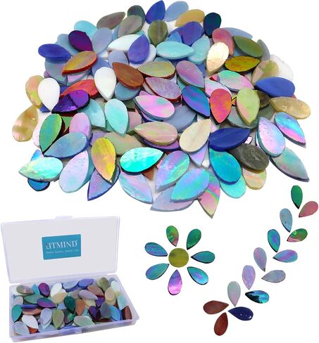 LITMIND 120 Pieces Assorted Colors Transparent Mosaic Glass Petals, Hand-Cut Stained Glass Mosaic Tiles for Crafts - Ideal for Mosaic Art and Décor in Kuwait