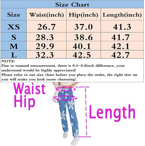 Women's Flower Print Y2K Fashion Wide Leg High Waist Denim Pants Boyfriend Jeans Loose Fit Vintage Jeans for Teen Girls in Saudi Arabia