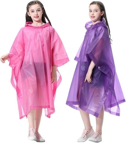 Rain Poncho Raincoats for Kids Reusable - 2 Pack EVA Waterproof Rain Coat with Hood Rain Jacket for Boys Girls in Saudi Arabia