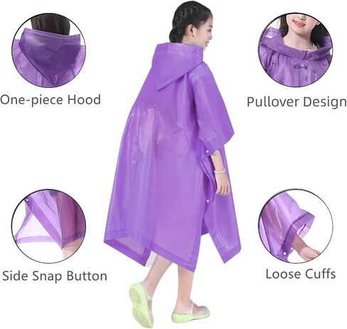 Rain Poncho Raincoats for Kids Reusable - 2 Pack EVA Waterproof Rain Coat with Hood Rain Jacket for Boys Girls in Saudi Arabia