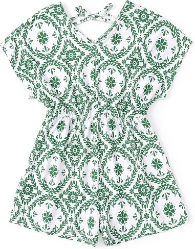 PATPAT Girls One Piece Short Sleeve Jumpsuit Floral Back Off Wide Leg Romper Overall 6-12 Years in Saudi Arabia