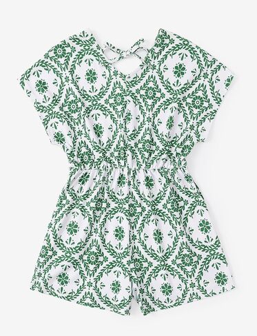 PATPAT Girls One Piece Short Sleeve Jumpsuit Floral Back Off Wide Leg Romper Overall 6-12 Years in Saudi Arabia