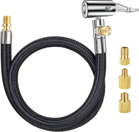 20 Inch Tire Inflator Hose Adapter, Car Air Hose Self-Locking Air Chuck w/Tire Schrader Valve Fine Thread & Presta Valve Adapter, Quick Connect & Release for Pump Air Compressor Attachments in Saudi Arabia