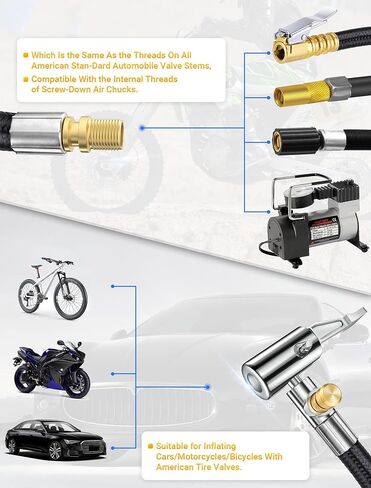 20 Inch Tire Inflator Hose Adapter, Car Air Hose Self-Locking Air Chuck w/Tire Schrader Valve Fine Thread & Presta Valve Adapter, Quick Connect & Release for Pump Air Compressor Attachments in Saudi Arabia