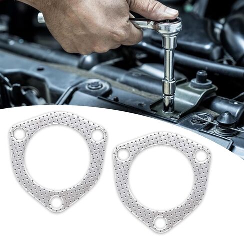 2 PCS Car Exhaust Gasket, High Temperature Resistance, Small Hole Design, Universal Waterproof Durable Metal Thickened Flange Gasket Replacement for Turbo Catback Headers (Silver #2.5In) in Saudi Arabia