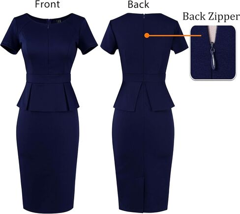 فستان VFSHOW للسيدات للعمل والمكتب والمكتب بسحاب أمامي من Peplum الاحترافي للكنيسة in Kuwait