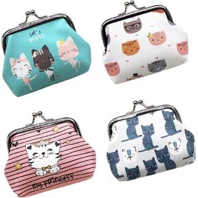Cute Small Cat Coin Purses Women Girl Gift Bag with Clasp Kiss Lock Clasp Change Pouch Mini Coin Wallet Vintage Trinkets Pouch