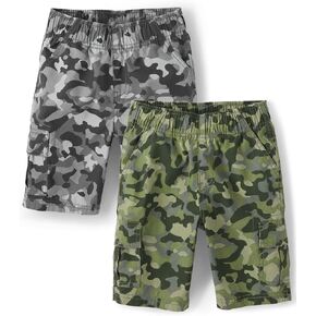 The Children's Place Toddler Boys Pull on Cargo Shorts, Green Camo/Grey Camo 2 Pack, 5