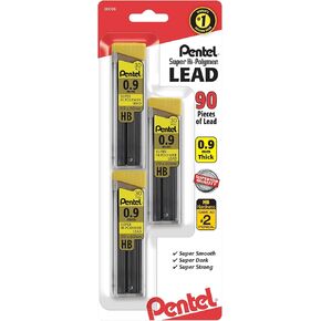 Pentel® Super Hi-Polymer® Leads, 0.9 mm, HB, 30 Leads Per Tube, Pack of 3 Tubes