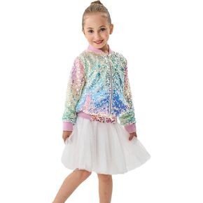 2Bunnies Girl Ombre Pastel Gradient Shimmer Sparkle Colorful Sequin Bomber Jacket