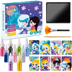 TNOONE Sand Art Colored Sand Painting Coloring Kit 29Pcs,Sand Art Kits for Kids 12 Sheets Sand Art Painting Animal Picture Cards 14 Bottles Colored Sand Crafts Toys Ideal Gifts