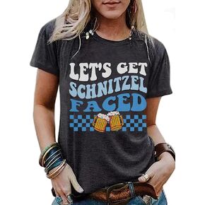 Women Oktoberfest Shirt Let's Get Schnitzel Faced Shirts Drinking Tees Retro Matching German Men Tops