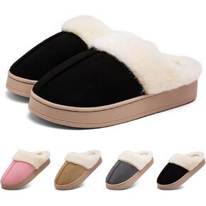 Women's Fuzzy Memory Foam Slippers Comfy Faux Fur Bedroom Slippers Durable Anti-Skid Rubber Sole Winter ladies House Shoes Indoor and Outdoor