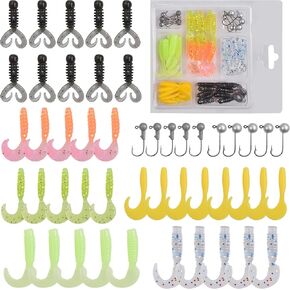 Soft Plastic Fishing Lure Jig Head Hook Kit,17pcs/110pcs Grub Worm Lures Crappie Jigs Grub Tail for Saltwater Freshwater, Trout Crappie Fishing