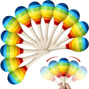 20 Pcs 7.87 Inch Maracas Wooden Rumba Shaker Hand Percussion Rattles Mexican Wood Maracas for Adult Kid Professional Painted Musical Instrument with Salsa Rhythm (Cute Color)