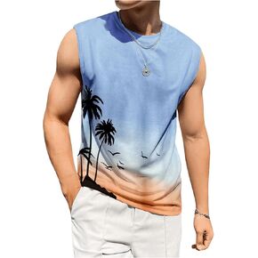 Men's Summer Tank Top Tropical Hawaiian Crewneck Sleeveless Tank Tops Casual Beach Tank Shirts