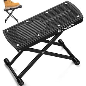 CAHAYA Guitar Foot Stool 6 Position Height Guitar Foot Rest Folding Extra Stable Foot Rest Stool with Rubber Feet and Non-Slip Rubber Pad for Classical Guitar Player CY0337
