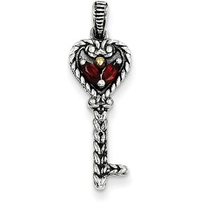 Jewels By Lux Sterling Silver w/14K Gold Garnet Key Charm