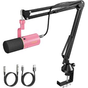 TONOR Dynamic Microphone, USB/XLR PC Microfono with Boom Arm Stand for Podcast, Recording, Live Streaming & Gaming, XLR Cardioid Studio Mic for Music & Voice-Over with 3.5mm Headphones Jack, TD510+