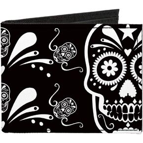 Buckle-Down Men's Standard Canvas Bifold Wallet Sugar Skulls, 4.0" x 3.5"