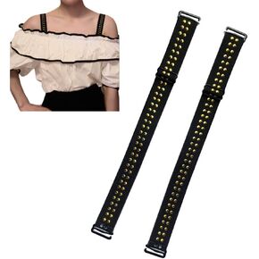 Decorative Bra Straps Black, Bra Straps Replacement for Strapless Bra,Lingerie Shoulder Strap for Slipping with Gold Sequin Patch 1 inch/25mm Width