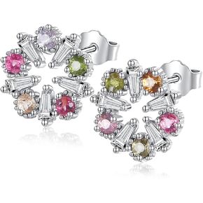 925 silver inlaid Tourmaline earrings multicolor tour gemstone maline earrings rainbow tourmaline earrings for women