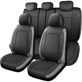 Car Seat Covers Full Set,Luxury Leather Seat Covers for Cars,Universal Waterproof Interior Seat Covers,Airbag Compatible,Automotive Car Seat Cover for Most Vehicles,Truck,SUV(Black Red)