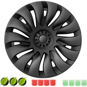 4 Pcs Wheel Covers for Model Y 19 Inch Hubcaps,Matte Black Gemini Wheel Covers Replacement Kit Compatible with 2020-2024 Model Y(Thunder Style)
