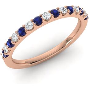 Diamondere Natural and Certified Gemstone and Diamond Wedding Ring in 14K White Gold | 0.38 Carat Half Eternity Stackable Band for Women, US Size 4 to 9