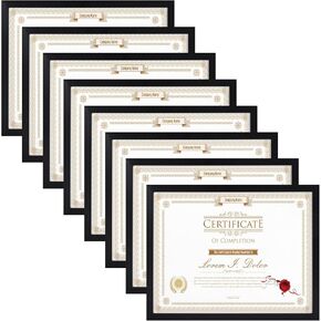 WIFTREY 8.5x11 Black Picture Frames set of 8, Certificate 8.5 by 11 Photo Frames Bulk for Document Diploma Award, Wall Hanging or Tabletop Display