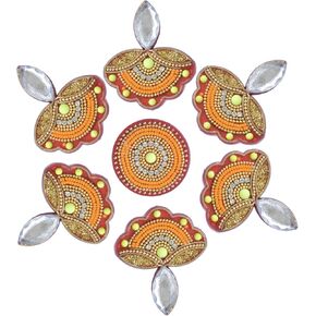 Floor Rangoli Home decoration for festival Diwali Acrylic Traditional handmade Inerior Decoration Wall Decoration sticker Wedding Décor Party Gift gifting Small Rangoli Size: 7" - Diya shape