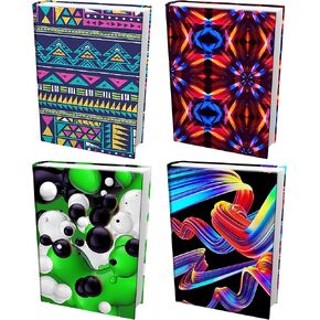 Easy Apply, Reusable Book Covers 4 Pk. Best 8x10 Textbook Jackets for Back to School. Stretchable to Fit Most Medium Hardcover Books. Perfect Fun, Washable Designs for Girls, Boys, Kids and Teens