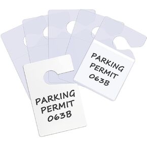 Clear Parking Permit Holder, Parking Permit Hang Tag Car Parking Lot Pass Rear View Mirror Hanger Vehicle Parking Pass Hang Tag Holder for Car Passes, Permits, Stickers 5PCS Holder+1PCS Hang Tag