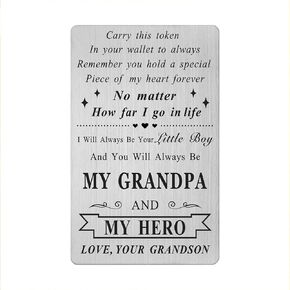Grandpa Christmas Card Gifts from Granddson - You Always Be My Hero - Grandpa Christmas Birthday Wallet Cards Gift from Grandchildren Grandkids