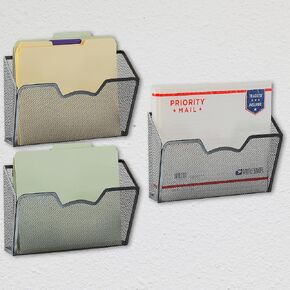 Simple Houseware Wall Mount Single Pocket File Organizer Holder, Black - 3 Pack