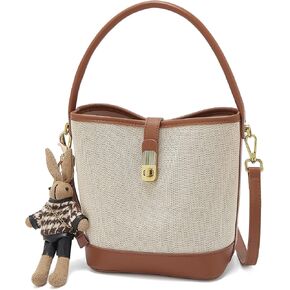 LAORENTOU Small Fabric Bucket Top-handle Crossbody Bag for Women Satchel Trendy Handbags Canvas