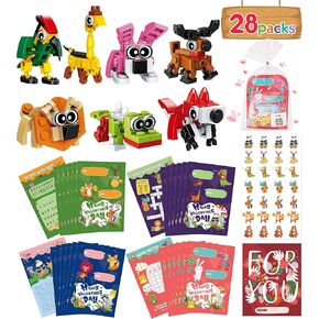 Colplay 24 Packs Valentines Day Gifts for Kids, Insect Building Blocks with Valentines Cards for Kids Classroom School & Stickers, Class Valentines Gifts Exchange, Party Favors for Kids Boys Girls