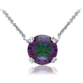 SEA OF ICE 925 Sterling Silver 10mm/0.39" Round Cut Solitaire Gemstone Pendant Necklace for Women, 18 inch