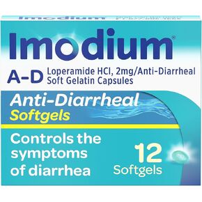 Imodium A-D Anti-Diarrheal Medicine Softgels with 2 mg Loperamide Hydrochloride per Capsule, Diarrhea Relief to Help Control Symptoms Due to Acute, Active & Traveler's Diarrhea, 24 ct.