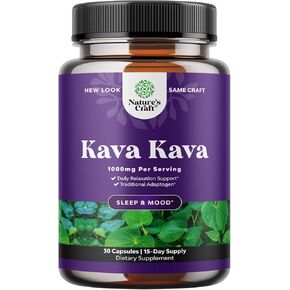 Kava Root Mood Support Supplement - 1000mg Kava Kava Capsules Fast Acting Mood Boost and Relaxing Supplement - Calming Kava Extract Vegan Adaptogen Supplement for Stress Focus & Sleep (60 Caps)