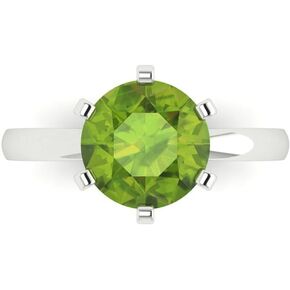 Clara Pucci 3 ct Round Cut Solitaire Genuine Natural Green Peridot Engagement Wedding Bridal Promise Anniversary Ring 14k White Gold